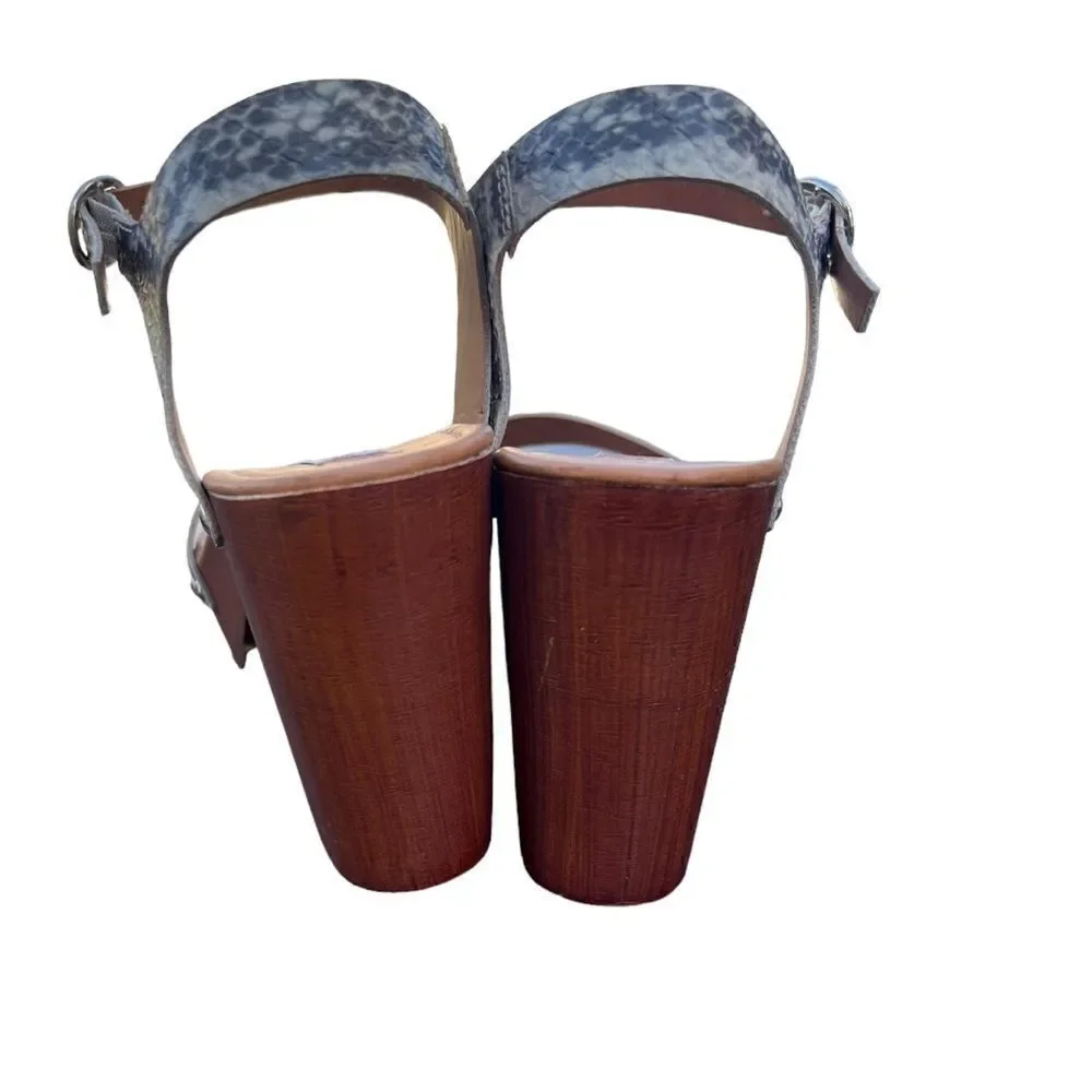 Steve Madden Luna Natural Snake Wooden Platform white Chunky Heel Sandals sz 10